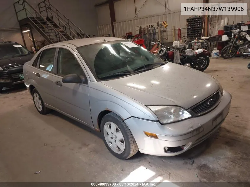 2007 Ford Focus S/Se/Ses VIN: 1FAFP34N37W139906 Lot: 40099789