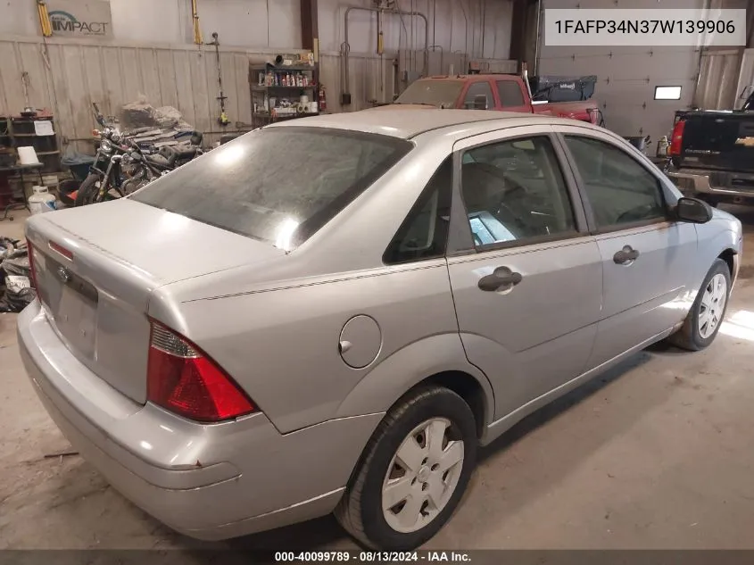 2007 Ford Focus S/Se/Ses VIN: 1FAFP34N37W139906 Lot: 40099789