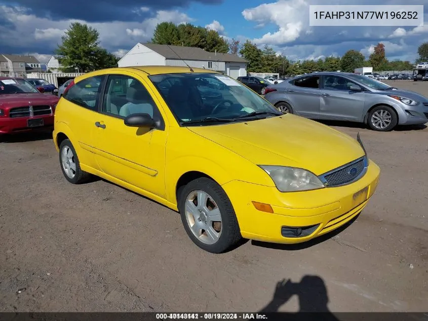 2007 Ford Focus S/Se/Ses VIN: 1FAHP31N77W196252 Lot: 40143141