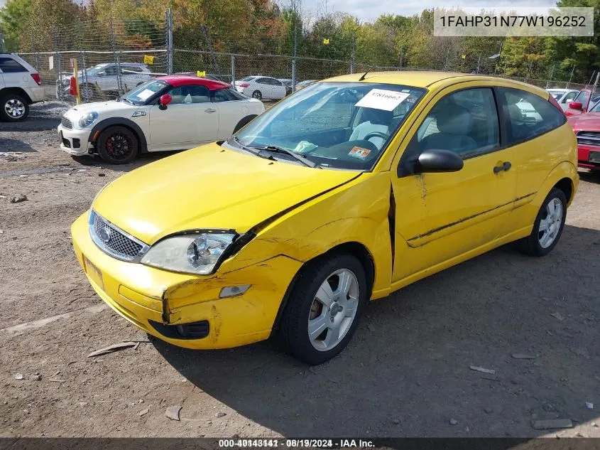 2007 Ford Focus S/Se/Ses VIN: 1FAHP31N77W196252 Lot: 40143141