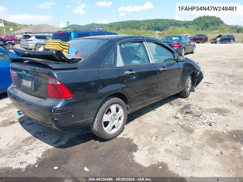 2007 Ford Focus S/Se/Ses VIN: 1FAHP34N47W248481 Lot: 40226490