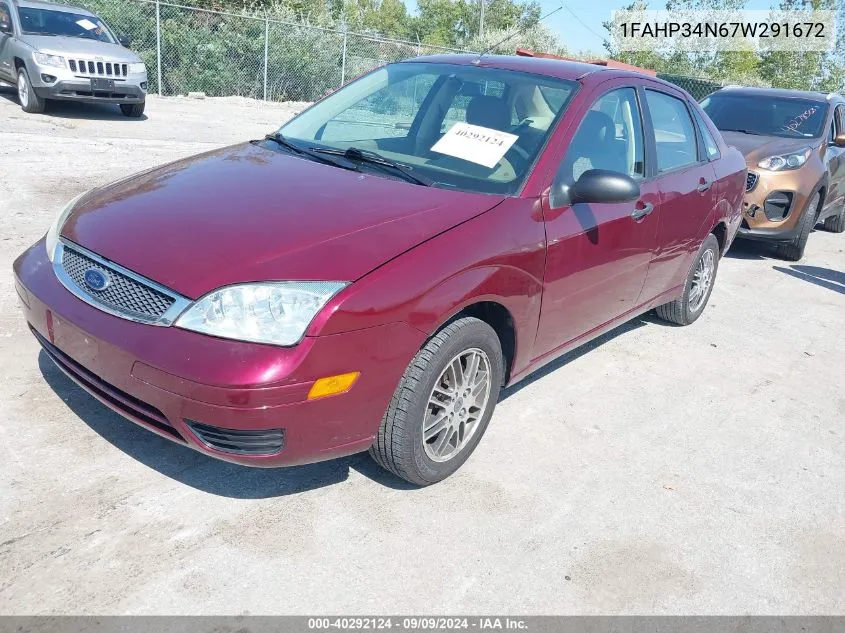 2007 Ford Focus S/Se/Ses VIN: 1FAHP34N67W291672 Lot: 40292124