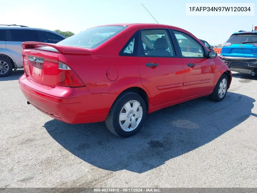 2007 Ford Focus S/Se/Ses VIN: 1FAFP34N97W120034 Lot: 40336915