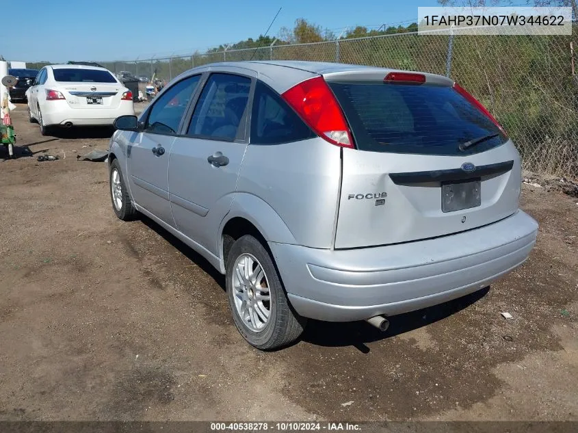 2007 Ford Focus S/Se/Ses VIN: 1FAHP37N07W344622 Lot: 40538278