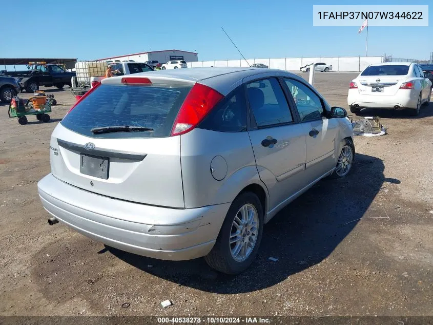 2007 Ford Focus S/Se/Ses VIN: 1FAHP37N07W344622 Lot: 40538278