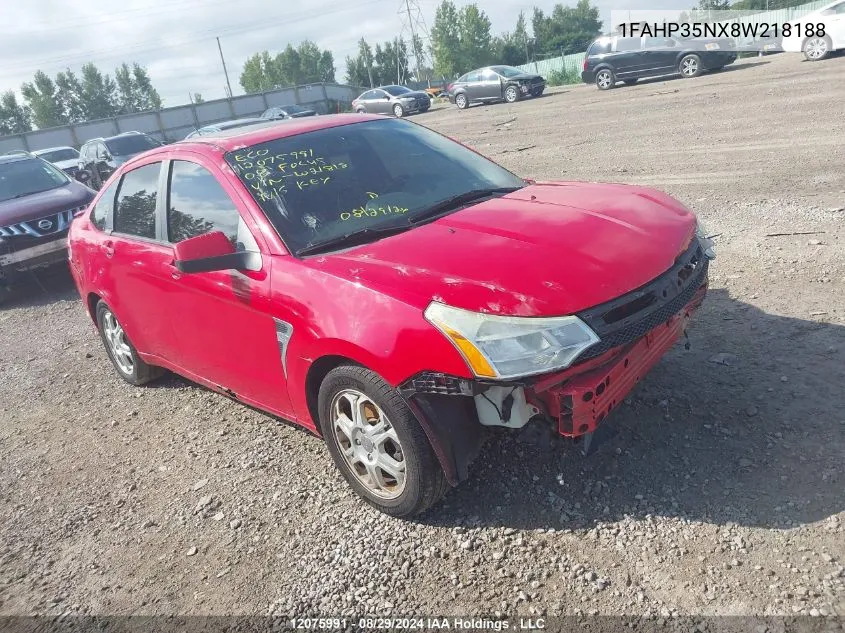 2008 Ford Focus Se/Sel/Ses VIN: 1FAHP35NX8W218188 Lot: 12075991