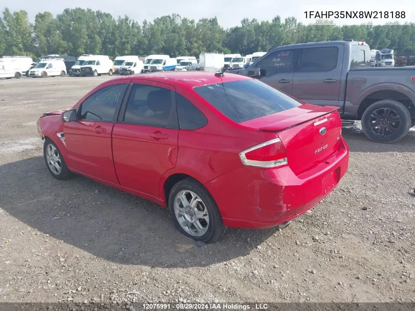 2008 Ford Focus Se/Sel/Ses VIN: 1FAHP35NX8W218188 Lot: 12075991