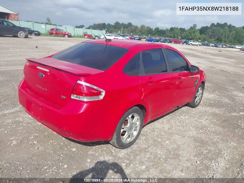 2008 Ford Focus Se/Sel/Ses VIN: 1FAHP35NX8W218188 Lot: 12075991