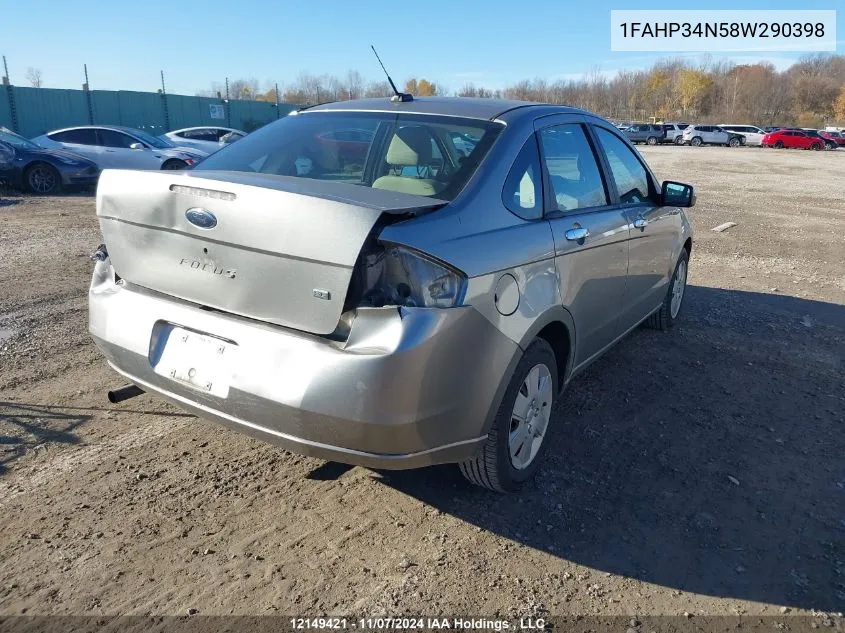 2008 Ford Focus VIN: 1FAHP34N58W290398 Lot: 12149421