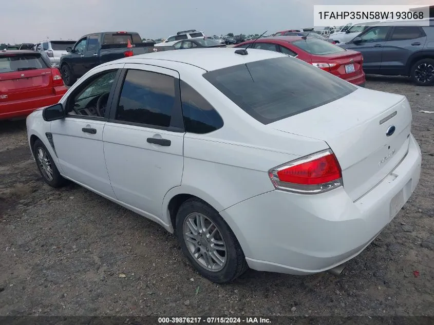 2008 Ford Focus Se/Ses VIN: 1FAHP35N58W193068 Lot: 39876217