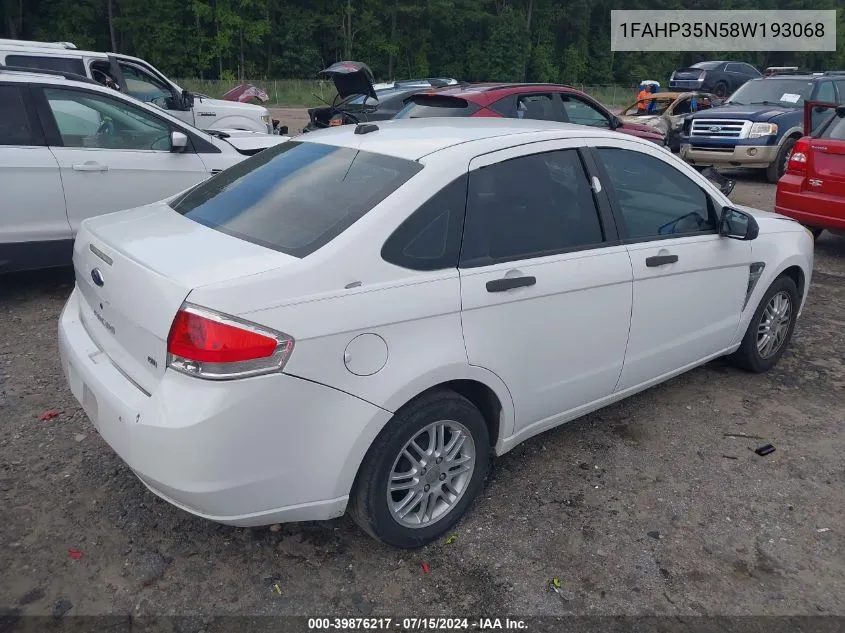 2008 Ford Focus Se/Ses VIN: 1FAHP35N58W193068 Lot: 39876217