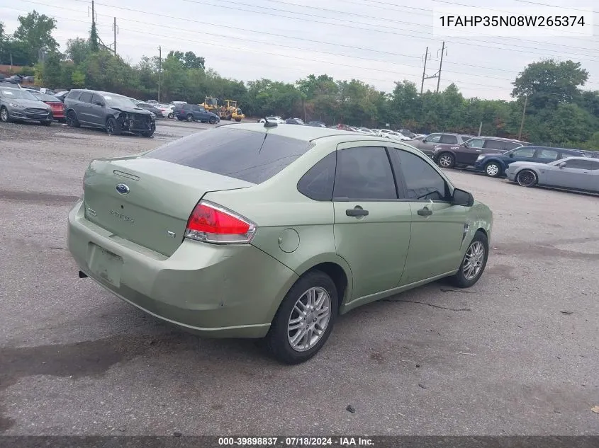 2008 Ford Focus Se/Ses VIN: 1FAHP35N08W265374 Lot: 39898837