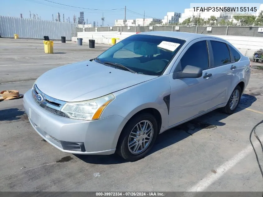 2008 Ford Focus Se/Ses VIN: 1FAHP35N58W155145 Lot: 39972334