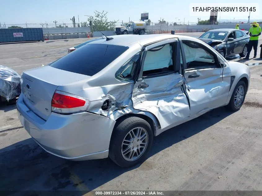 2008 Ford Focus Se/Ses VIN: 1FAHP35N58W155145 Lot: 39972334