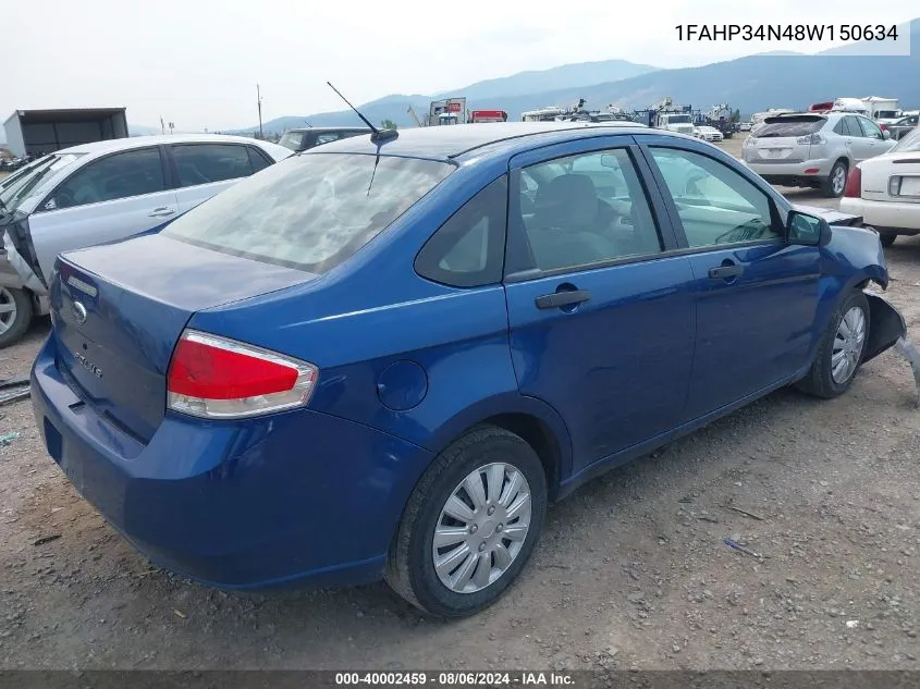 2008 Ford Focus S VIN: 1FAHP34N48W150634 Lot: 40002459