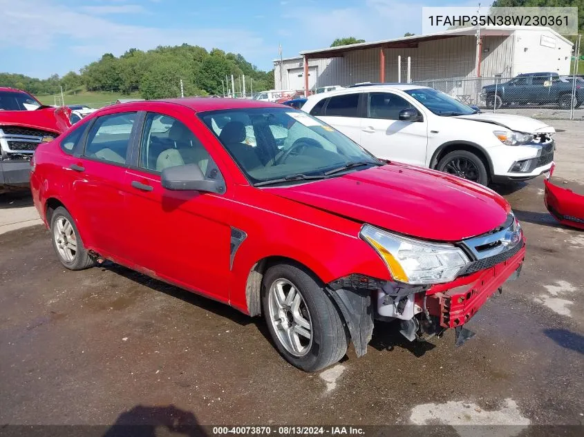 2008 Ford Focus Se VIN: 1FAHP35N38W230361 Lot: 40073870