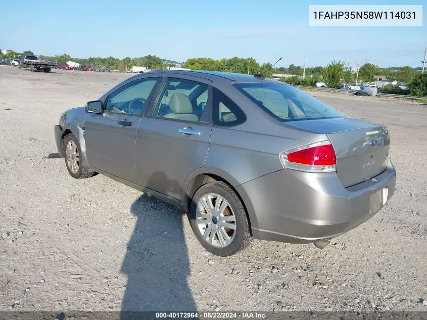 2008 Ford Focus Se VIN: 1FAHP35N58W114031 Lot: 40172964