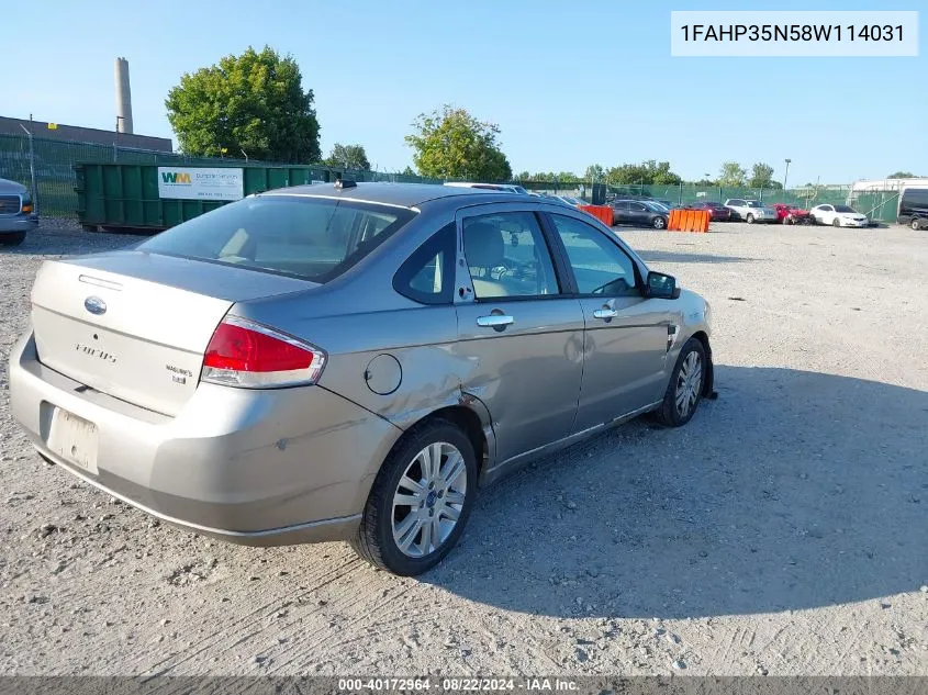 2008 Ford Focus Se VIN: 1FAHP35N58W114031 Lot: 40172964