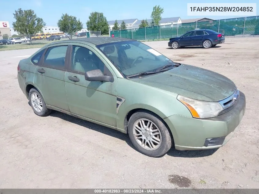 2008 Ford Focus Se/Ses VIN: 1FAHP35N28W204852 Lot: 40182983