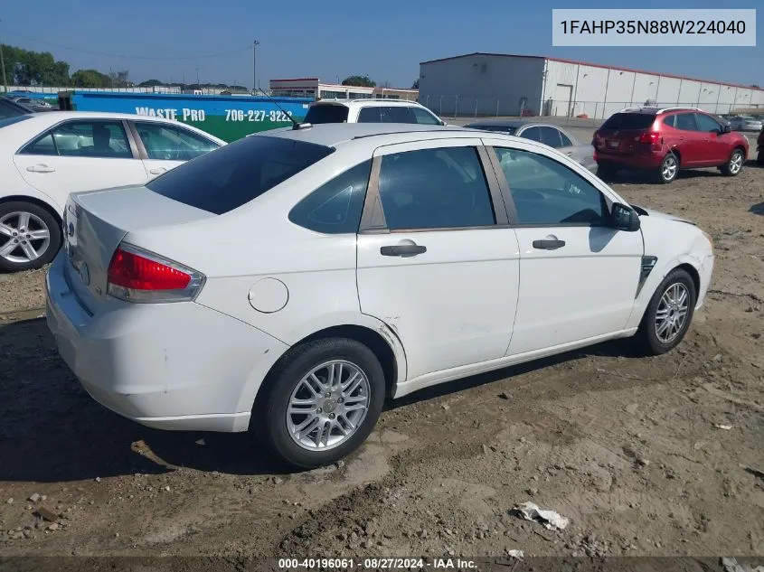 2008 Ford Focus Se/Ses VIN: 1FAHP35N88W224040 Lot: 40196061