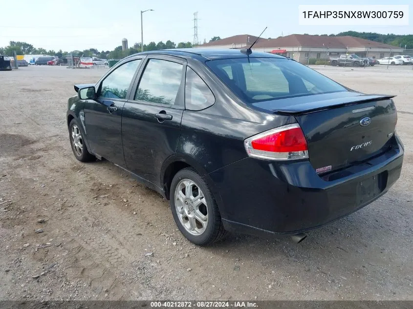 2008 Ford Focus Se/Ses VIN: 1FAHP35NX8W300759 Lot: 40212872