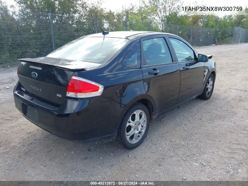 2008 Ford Focus Se/Ses VIN: 1FAHP35NX8W300759 Lot: 40212872