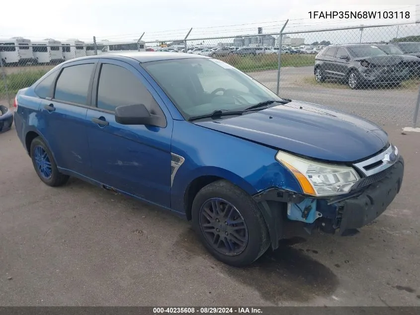 2008 Ford Focus Se/Ses VIN: 1FAHP35N68W103118 Lot: 40235608