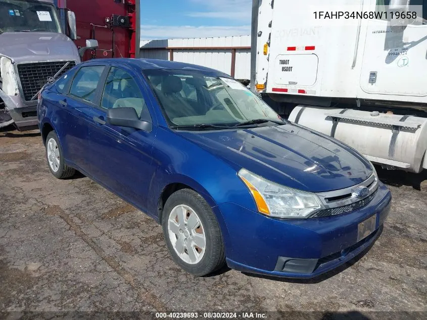 2008 Ford Focus S VIN: 1FAHP34N68W119658 Lot: 40239693