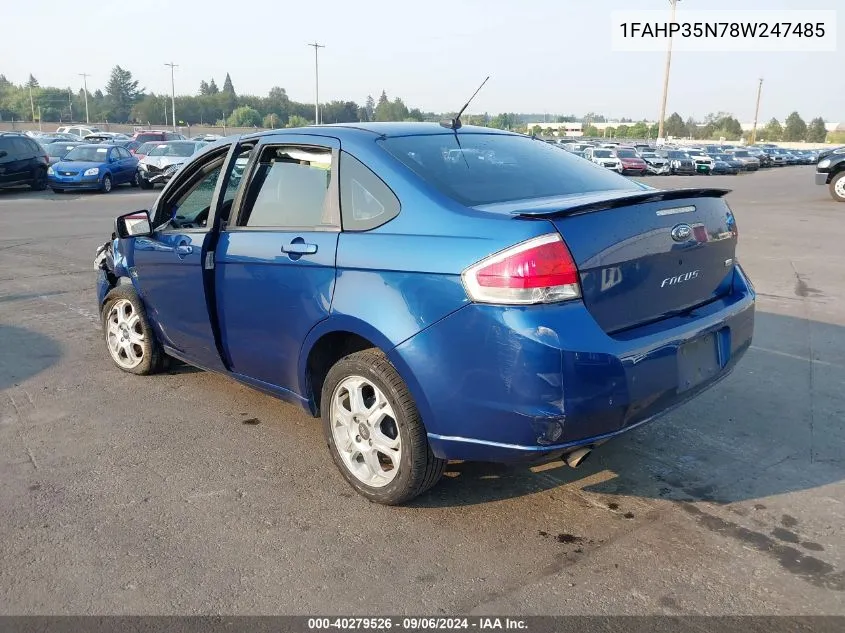 2008 Ford Focus Se/Ses VIN: 1FAHP35N78W247485 Lot: 40279526