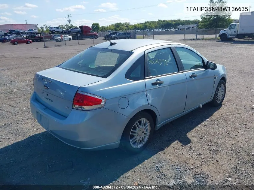 2008 Ford Focus Se/Ses VIN: 1FAHP35N48W136635 Lot: 40284372