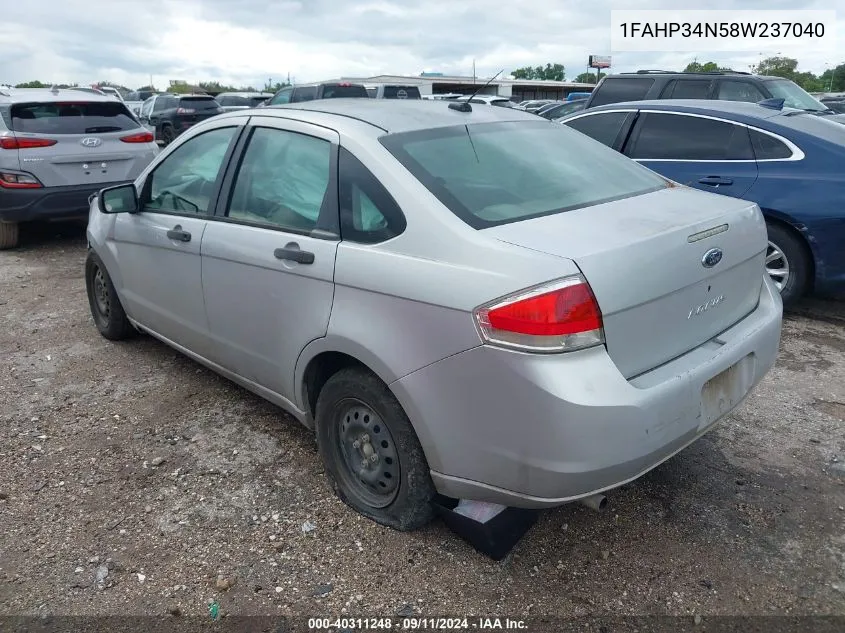 2008 Ford Focus S VIN: 1FAHP34N58W237040 Lot: 40311248