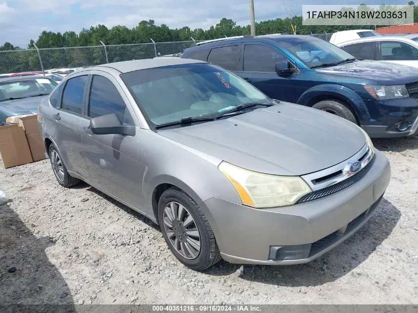 2008 Ford Focus S VIN: 1FAHP34N18W203631 Lot: 40351216