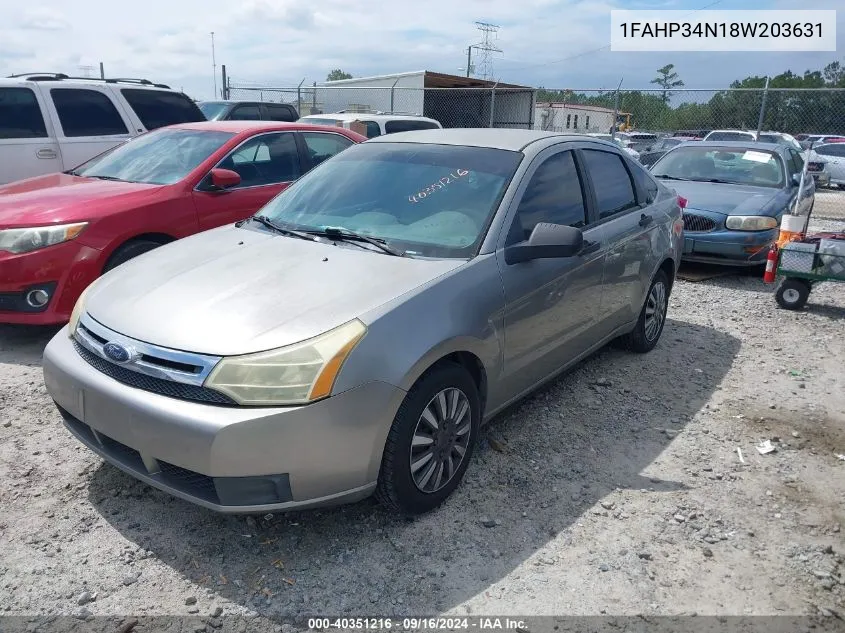 2008 Ford Focus S VIN: 1FAHP34N18W203631 Lot: 40351216