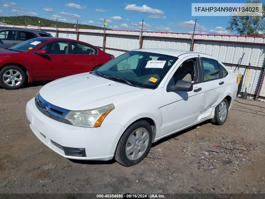 2008 Ford Focus S VIN: 1FAHP34N98W134025 Lot: 40354695