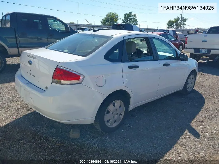 2008 Ford Focus S VIN: 1FAHP34N98W134025 Lot: 40354695