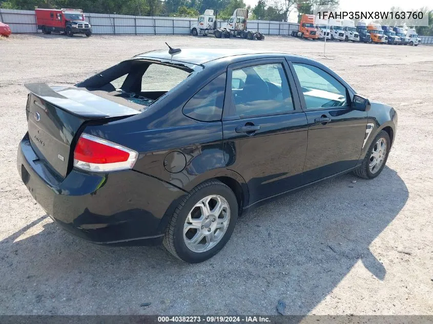 2008 Ford Focus Se/Ses VIN: 1FAHP35NX8W163760 Lot: 40382273