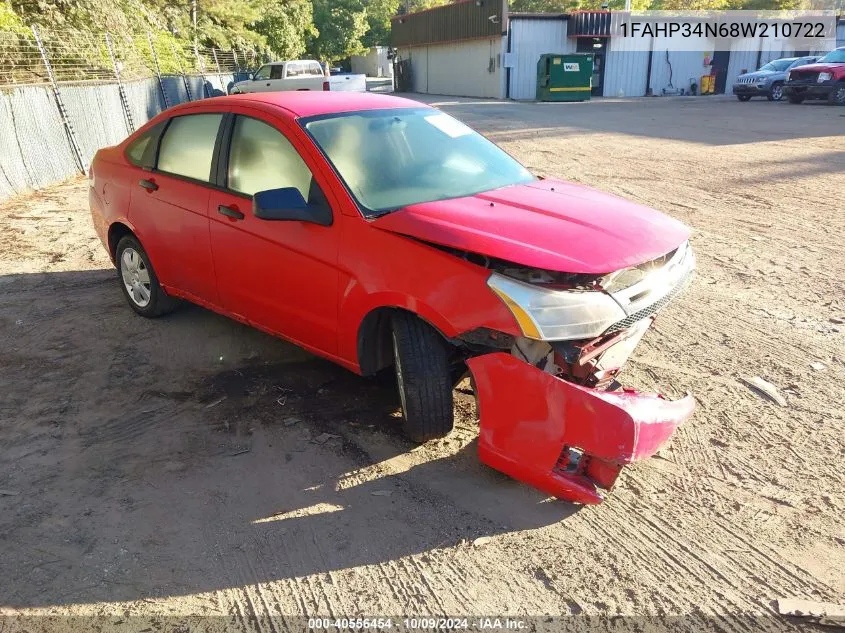 2008 Ford Focus S VIN: 1FAHP34N68W210722 Lot: 40556454