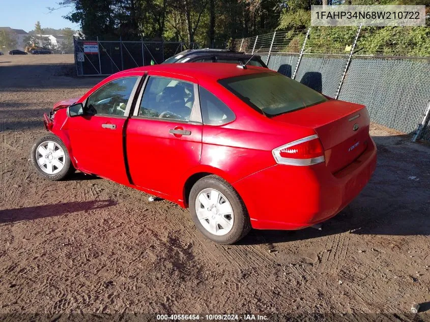 2008 Ford Focus S VIN: 1FAHP34N68W210722 Lot: 40556454