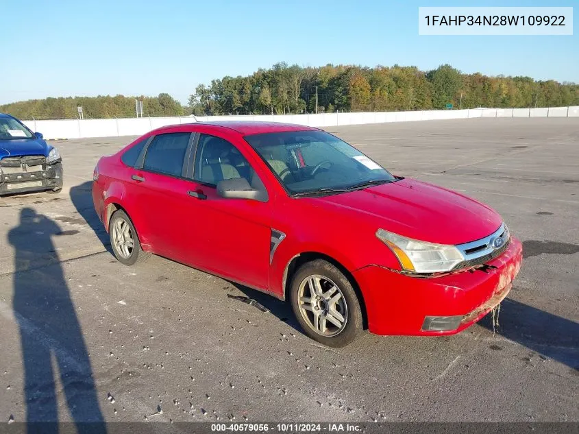 2008 Ford Focus S/Se VIN: 1FAHP34N28W109922 Lot: 40579056