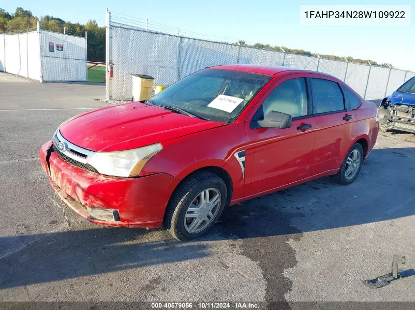 2008 Ford Focus S/Se VIN: 1FAHP34N28W109922 Lot: 40579056