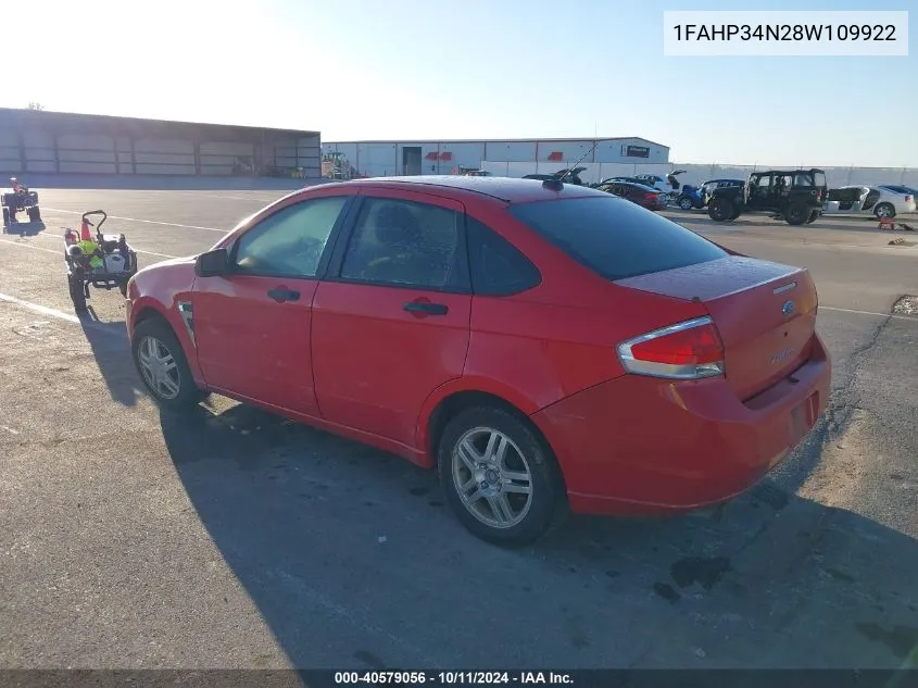 2008 Ford Focus S/Se VIN: 1FAHP34N28W109922 Lot: 40579056