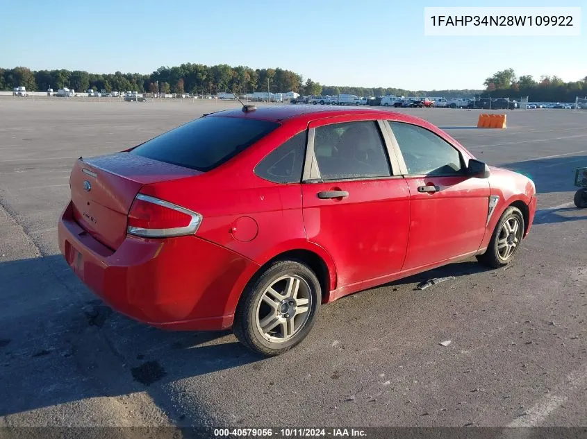 2008 Ford Focus S/Se VIN: 1FAHP34N28W109922 Lot: 40579056