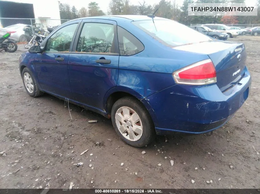 2008 Ford Focus S VIN: 1FAHP34N88W143007 Lot: 40610261