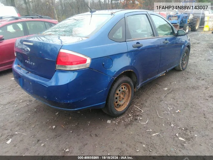 2008 Ford Focus S VIN: 1FAHP34N88W143007 Lot: 40610261