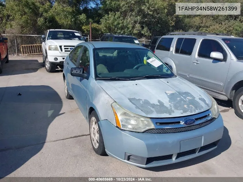 2008 Ford Focus S VIN: 1FAHP34N58W261399 Lot: 40685669