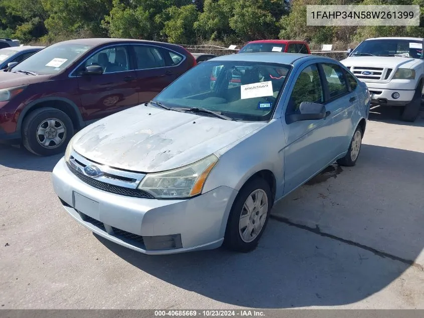 2008 Ford Focus S VIN: 1FAHP34N58W261399 Lot: 40685669