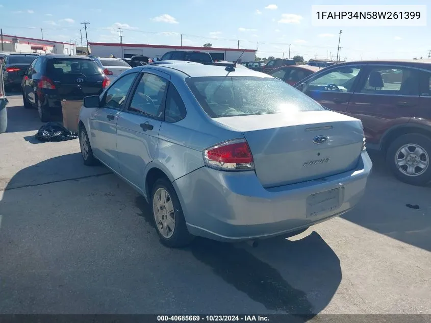 2008 Ford Focus S VIN: 1FAHP34N58W261399 Lot: 40685669