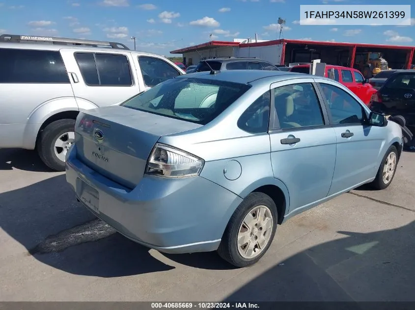 2008 Ford Focus S VIN: 1FAHP34N58W261399 Lot: 40685669