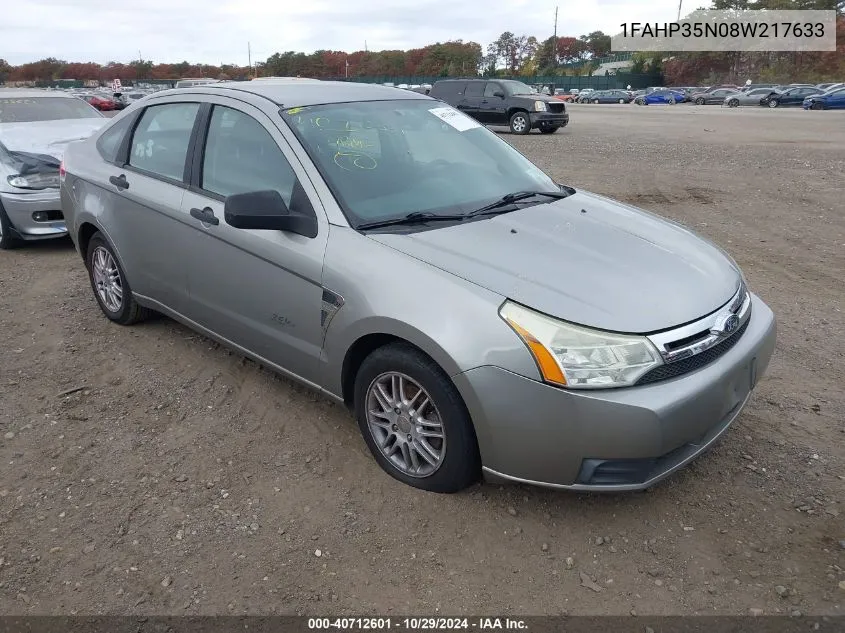 2008 Ford Focus Se/Ses VIN: 1FAHP35N08W217633 Lot: 40712601