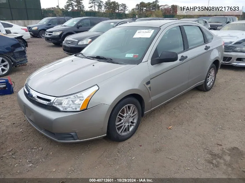 2008 Ford Focus Se/Ses VIN: 1FAHP35N08W217633 Lot: 40712601